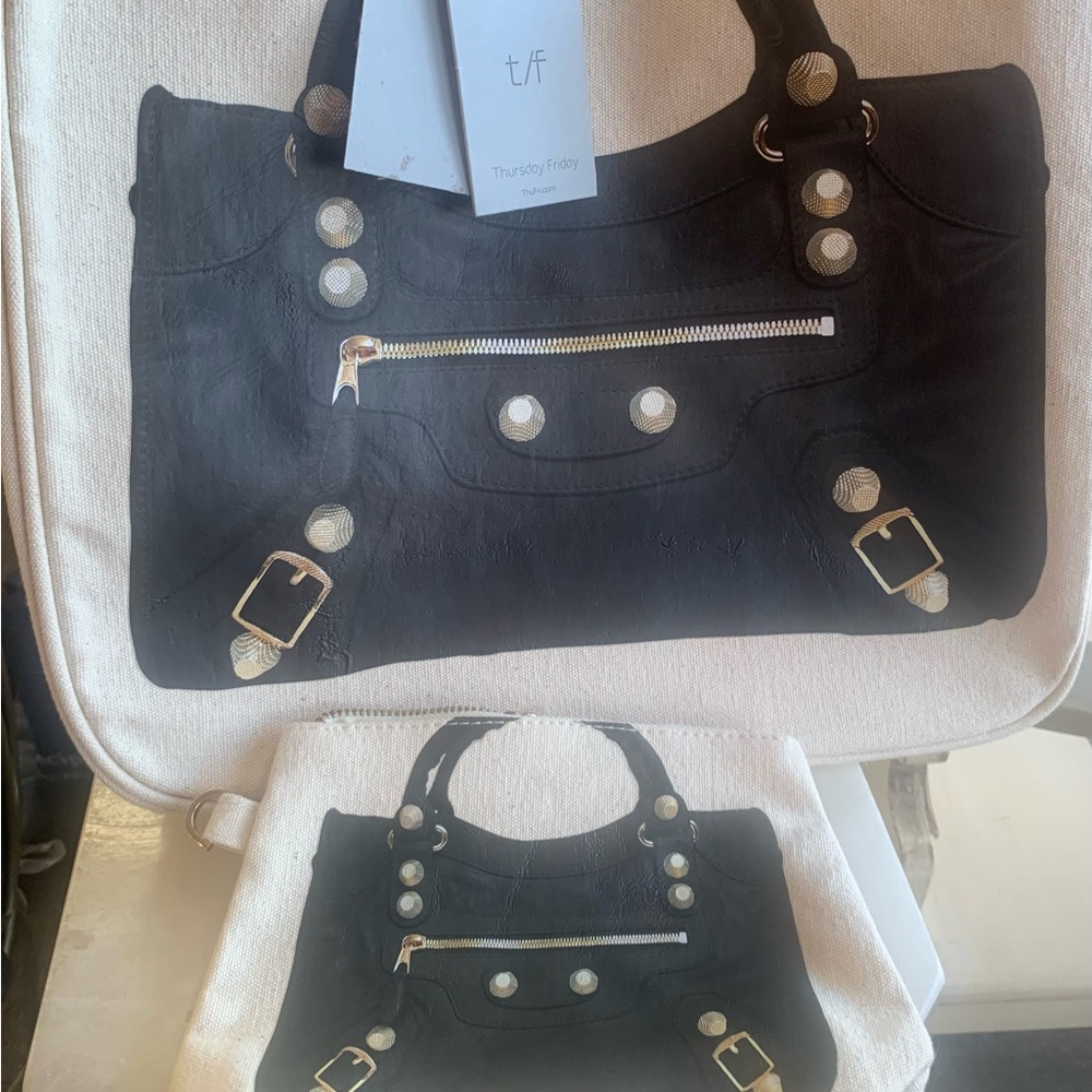 Thursday Friday NWT Black and Cream Tote Bag - Picture 3 of 15